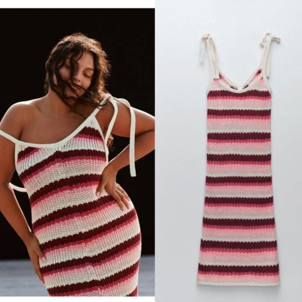 Zara Knit Midi Dress in Pink Stripe